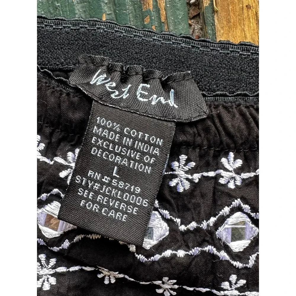 Y2K West End Womens Black Cotton Tiered Maxi Skirt Embroidered Mirror Boho Large